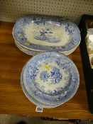 Quantity of blue and white dresser plates and platters