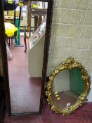 Ornate gilt framed wall mirror and an oak framed long dressing mirror