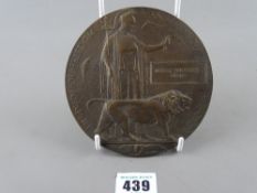 World War I memorial death plaque 'To Robert Humphrey Evans'