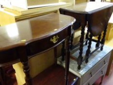 Reproduction mahogany single drawer hall table and a neat oak barley twist gate leg table