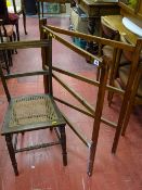 Pine folding airer and a cane seated bedroom chair
