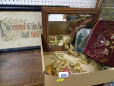 Box of mixed collectables including wall hanging cherubs, sashes, prints etc