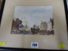 Unsigned watercolour - interesting street scene, title label verso 'St John's Place, Waterloo, L W