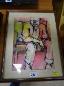 C P M SUTTON of Caernarfon watercolour - seated gentleman, 29 x 20 cms