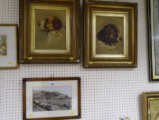 EASTLAND? oils on board, a pair - dog portraits, 28 x 22 cms and a framed historical photograph of