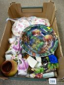 Box of decorative porcelain including a Burleigh ware lustre bowl and similar items