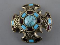 Scottish type miracle brooch, white metal with Celtic knot decoration