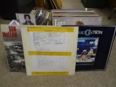 Box of LP records including Sugar Hill Gang promotional copy, Jimi Hendrix, Eric Clapton and a box