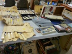 Large parcel of cased and loose electroplate bone handled cutlery etc