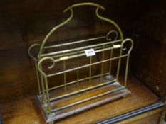 Victorian brass and mahogany magazine rack