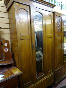 Vintage oak single mirrored glazed door wardrobe with lower drawer