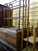 Two vintage clothes airers and a bamboo two shelf whatnot