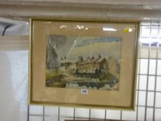 ? SHUTTLEWORTH watercolour and ink - canal side houses, Lancashire, signed, 25 x 35 cms