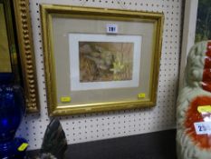 Unsigned watercolour of a blackbird entitled 'Mischief', 11 x 16 cms