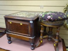 Vintage mahogany square commode and a vintage piano stool (wormy)