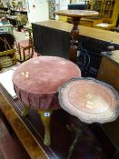 Large revolving stool, turned column planter stand and a small wine table