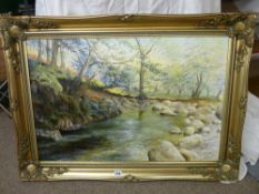 J BENHAM oil on canvas - river scene, signed, 49 x 75 cms