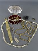 Lady's gold colour Rotary wristwatch, a hallmarked silver ingot on chain and other jewellery etc