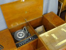 Vintage walnut radiogram by Dynatron with Garrard model 40B turntable with incorporated speakers