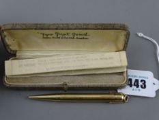 Gold colour Fyne Poynt propelling pencil by Mabie Todd & Co Ltd in original case with instructions