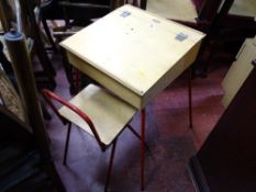 Vintage Raytel child's wooden and metal school desk with chair