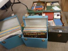 Four boxes of vintage Welsh and other books and three cases of LP records, various genres