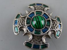 Scottish type miracle brooch, white metal with Celtic knot decoration