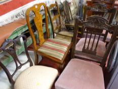 Mixed group of seven chairs including an Edwardian mahogany parlour chair, a walnut splatback side