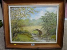 L N SIMCOCK oil on board - North Wales? river scene, 34 x 44 cms