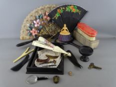 Mixed tray of collectables including an ebony part dressing table set, a 'VR' stamped padlock, a '