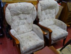 Pair of 'Relax' modern upholstered and wooden armchairs