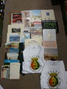 Parcel of unframed prints, mixed ephemera including commemorative ware and a small parcel of books