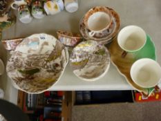 Pair of Royal Winton sandwich cups and saucers, Grindley bowls etc