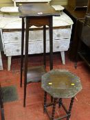 Two tier inlaid planter stand and a small occasional table etc