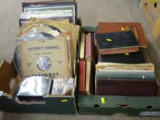 Box of vintage publications, a parcel of written music and a parcel of old vinyl records etc