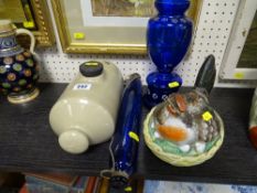 Staffs hen on nest, glass rolling pin etc