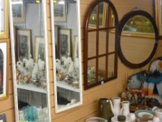 Good oval wooden framed bevelled wall mirror, a sectional wooden framed mirror and two other wall