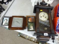 Small Vienna style pendulum wall clock, wall barometer and quantity of portrait miniatures