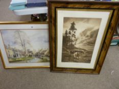 ALAN INGHAM print - farm village scene, 44 x 58 cms and a vintage print by DOUGLAS CAMERON -