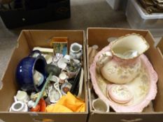 Two boxes of mixed porcelain including a blush washbasin set