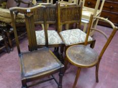 Pair of matching dining chairs with floral upholstery, a bentwood chair and a rexine seated dining