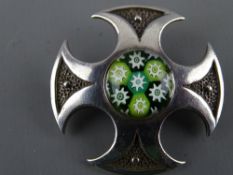 Hallmarked Scottish silver brooch with Caithness millefiori inset