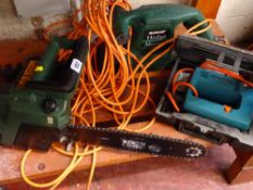 Qualcast Hedgemaster 380, Black & Decker GK310 chainsaw and a cased Black & Decker electric jigsaw