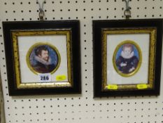 Pair of reproduction portrait miniatures, purchased at the V & A