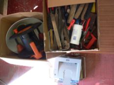 Two boxes containing large quantity of garage and household items including large parcel of files,