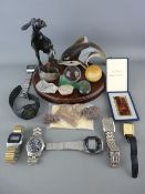 Mixed box of collectables including a quantity of gent's wristwatches, a selection of mineral