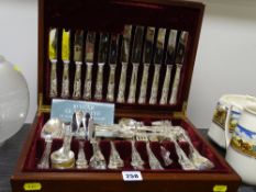 Modern cutlery box with near complete set of King's pattern cutlery