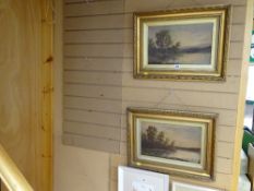 English School oils on board, two - riverside scenes, 24 x 40 cms