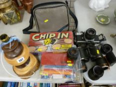 Mixed parcel - Praktica camera, Dienstglas German field binoculars, vintage games etc