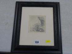 J F WILSON 1920 well executed pencil drawing - men at sea, 11 x 10 cms